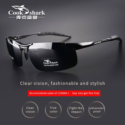 Cook Shark แว่นตากันแดดผู้ชาย,แว่นกันแดดแมกนีเซียมอลูมิเนียมใหม่แว่นตาโพลาไรซ์สีแว่นดำน้ำ HD