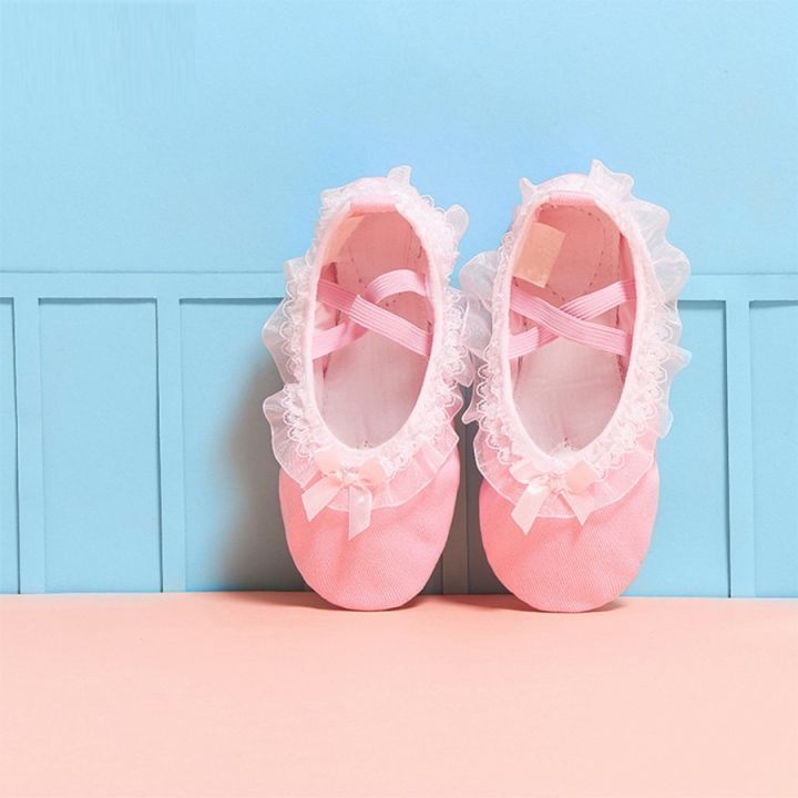 รองเท้าแตะพื้นรองเท้าทำจากหนังและผ้าใบนิ่มสำหรับรองเท้าเต้นเด็กผู้หญิง-รองเท้าบัลเลต์รองเท้าบัลเล่ต์น่ารักสำหรับเด็ก