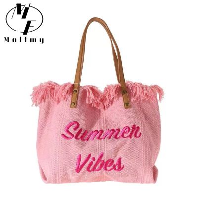 Handbag Woman Bag Design Simple Niche Travel Beach Tote Bag Tassel Letter Embroidery Fashion Large Capacity Shoulder Bags 2022