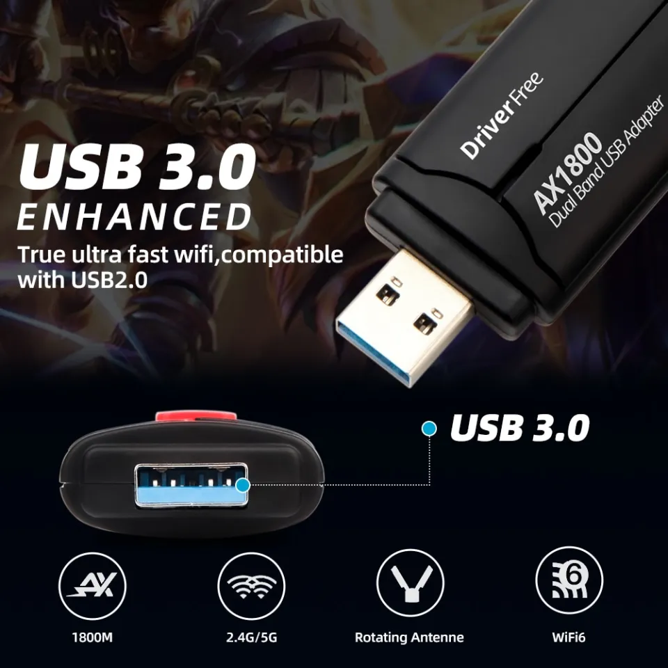 WiFi 6 USB Adapter 1800Mbps 2.4G/5GHz Dual Band 802.11AX Wireless Wi-Fi  Dongle Network Card USB 3.0 WiFi Adapter For Windows 11