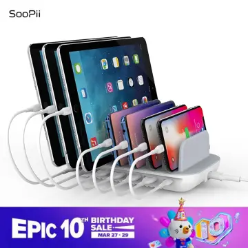 SooPii 60W 6-Port Charging Station for Multiple Devices, PD 20W USB C Fast  Charging for lPhone 14/13/12, 6 Short Cables Included, 2 in 1 Holder,for  Phones,Tablets and Others 