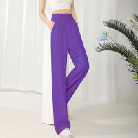 New Summer Womens Chiffon Wide Leg Pants Elastic High Waist Loose Long Straight Trousers Womens Elegant Female Casual Pants