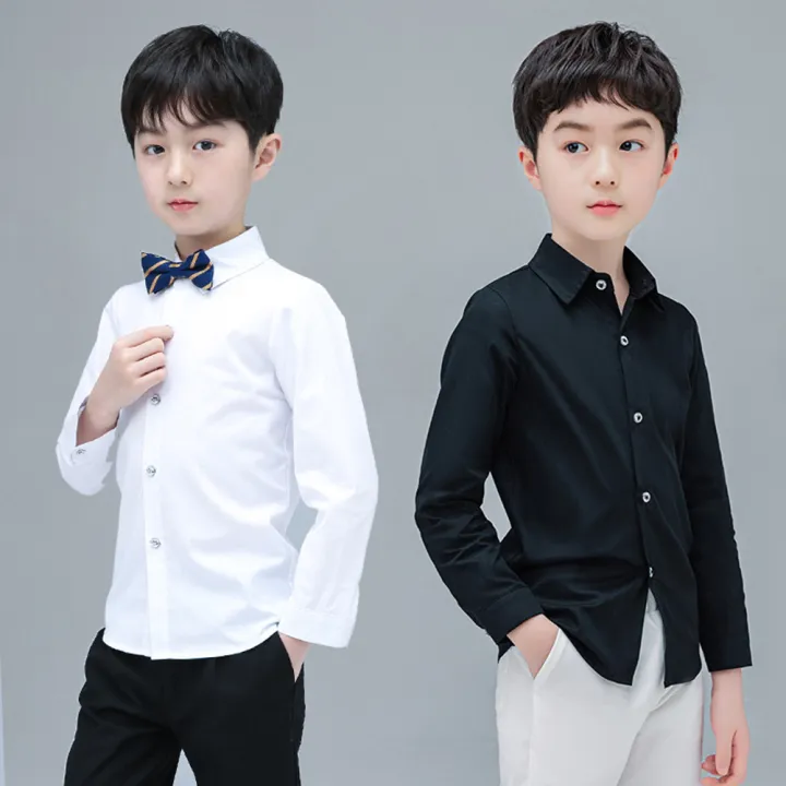 1-14 Years Kids Baby White Black Long Sleeve Shirt Boys Formal Wedding  Party Wear Children Cotton Solid Bottoming Button Up Shirt | Lazada PH