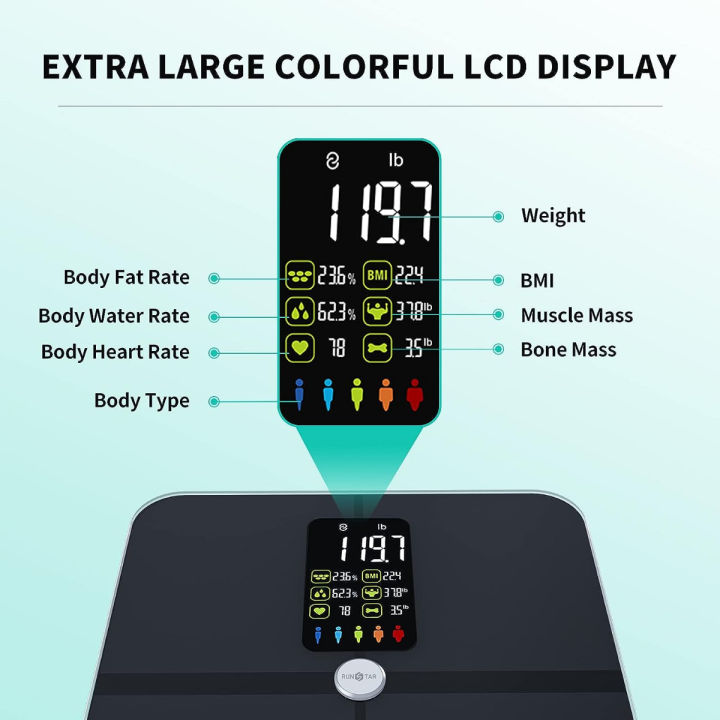 body-fat-scale-posture-extra-large-display-digital-bathroom-wireless-weight-scale-composition-analyzer-with-heart-rate-heart-index-amp-body-shape-index-with-free-app-400lb-black