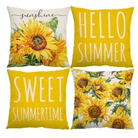 Summer Pillow Covers 18X18 Set of 4 Summer Decorations for Home Sunflower Farmhouse Throw Pillows Cushion Case for Couch