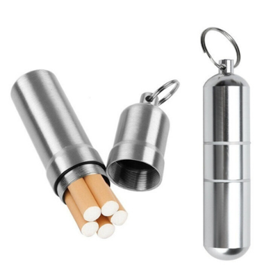 1pcs Silver Aluminum Alloy Cigarette Box Waterproof Cigarette Case Pill Toothpick Capsule Holder with Keychain Mens GiftAdhesives Tape