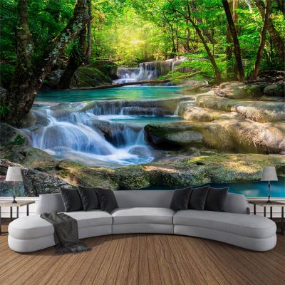 Natural forest landscape tapestry jungle waterfall wall hanging bohemian psychedelic art home decoration hippie yoga sheets