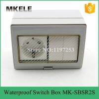 MK-SBSR2S hot sale 16A 250V rainproof outdoor wall mount switch box 2 Gang mini waterproof push button switch with socket