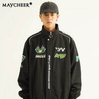 MAYCHEER   Kaisike เสื้อแจ็กเก็ตมอเตอร์ไซด์ทรงหลวมแนวสตรีท Jaket Baseball ตัวอักษรฮิปฮอปยุโรปและอเมริกา