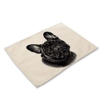 1Pcs French Bulldog Dog Pattern Placemat โต๊ะรับประทานอาหารผ้าฝ้ายลินินเครื่องดื่ม Coaster Cup Mat อุปกรณ์ครัว