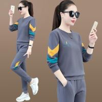 COD DSFGERRTYTRRE Long Sleeve Sweater Suit Women Trousers 2021 New Fashion Round Neck Loose Korean Casual Sportswear Two-piece Set