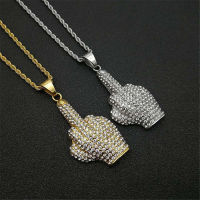 Iced Out Bling Middle Finger Pendant With Chain Stainless Steel Rhinestone Gold Color Mens Hip Hop Street Jewelry Dropshipping