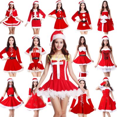 [Cos imitation] ชุดคริสต์มาสเซ็กซี่ผู้หญิงซานตาคลอสเครื่องแต่งกายชุดแฟนซีเซ็กซี่ชุดคอสเพลย์ปาร์ตี้ชุดกำมะหยี่สีแดง