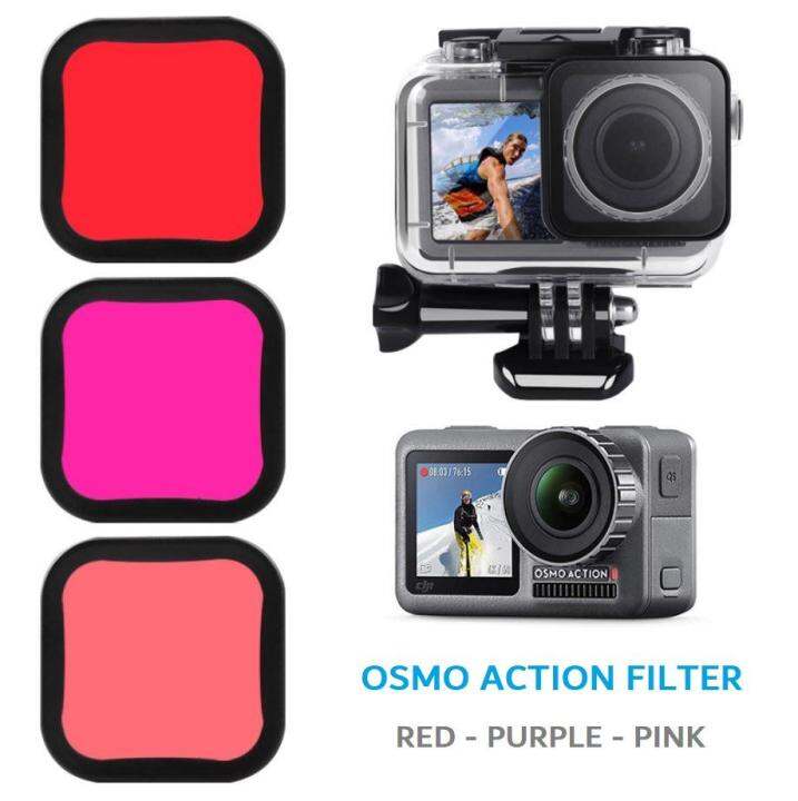 ชุดเคสกันน้ำ-พร้อมฟิลเตอร์-3-สี-สำหรับ-osmo-action-housing-case-tri-filters-red-purple-pink-filter