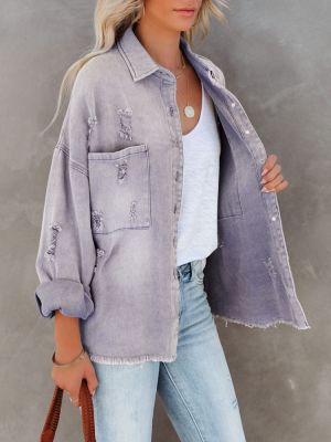 Jackets For Women 2023 Spring Autumn New Lapel Long Sleeve Denim Coat Vintage Clothing Streetwear Ladies Tops Women Coats Frayed