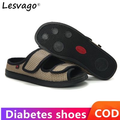 TOP☆Lesvago Womens and Men Adjustable Diabetic Flat Feet Arthritis Edema Shoes Breathable mesh diabetic women shoes middle-aged and elderly sandals