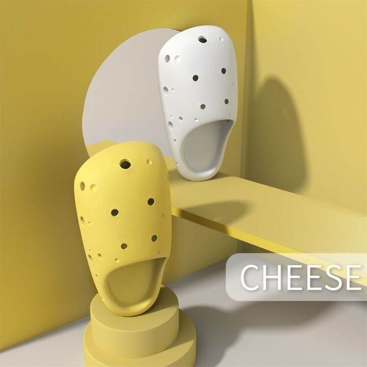 2023-new-fashion-version-cartoon-cheese-slippers-womens-summer-baotou-can-be-worn-outside-thick-bottom-indoor-bathroom-sandals-can-be-diy-couple-hole-shoes