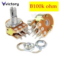 5PCS 100K ohm WH148 B100K 6pin 100K Potentiometer 15mm Shaft With Nuts And Washers Hot