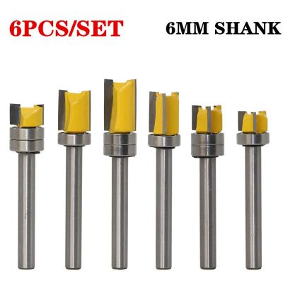 6pcs / set 6mm Shank Template Trim Hinge Mortising Router Bit Straight End Mill Trimmer ทําความสะอาด Flush Trim Bits เครื่องมืองานไม้