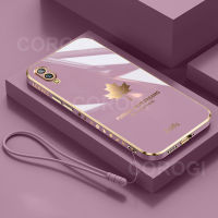 เคสฝาหลังป้องกันซิลิโคนแบบนิ่มสำหรับ Vivo V11 / V11 Pro/ V11i สายคล้องแบบมีเคสหรูหราเคลือบ6D เงากันชนสี่เหลี่ยมเคสโทรศัพท์ใบเมเปิล