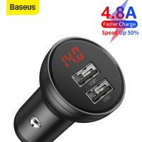 Baseus 24W Dual USB Car Charger Phone Charging Metal Digital Display 4.8A Car Cigarette Lighter For iPhone 14 13 12 Fast Charger Car Chargers