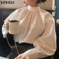 Vonda เสื้อเบลาส์ลําลอง แขนยาว จับจีบ สีพื้น สไตล์เกาหลี สําหรับผู้หญิง 912