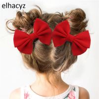 【CC】■卐℗  2pcs/set 5Inch Big Waffle Bow Hair Hairpin Kids Wear Fabric Children Accessories