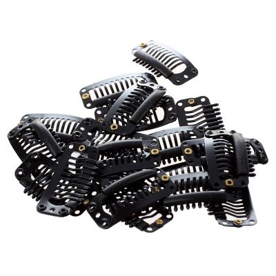20pcs Black Nine-tooth Clip for hair extension snap clip for DIY use(Black)32MM L