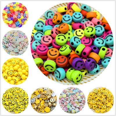 6mm 7mm 10mm 12mm 13mm Smiley Beads Oval Shape Acrylic Spaced Beads For Jewelry Making DIY Charms Bracelet Necklac