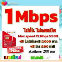 ✅โปรเทพ 1 mbps ไม่อั้นไม่ลดสปีด Max speed 15 mbps มีโทรฟรีทุกเครือข่ายโบนัส2000+200นาที แถมฟรีเข็มจิ้มซิม✅