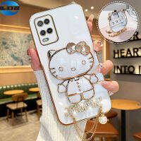 เคสโทรศัพท์กระจกแต่งหน้าจี้ทองคำอักษร Hello Kitty สามมิติที่มีสไตล์3D สำหรับ OPPO A16/A16K/A17/A17K/A36/A76/A52/A92/A54/A55/A58 5G/A73/เคสป้องกันกล้องแบบเต็ม A83/A91/A93/A96 5G TPU นุ่มโลหะด้วยไฟฟ้าขายดีที่สุด