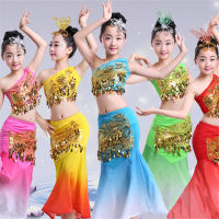 Chinese Peacock Dance Costume for Girls Traditional Ancient Dai Stage Performance Clothing Kids Festival Outfit Top+Skirt