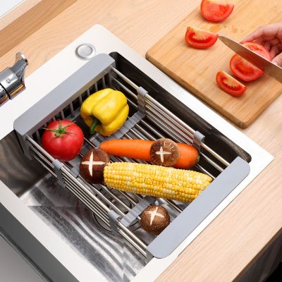 48cm Adjustable Stainless Steel Sink Rack Dish Holder Kitchen Storage Draining Fruits Drainer Organizer Accessories