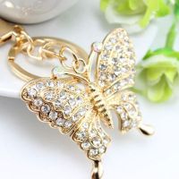 AHOUR Quality Butterfly Key Chain Gift Key Chains Rhinestone Key Ring Chain Accessories Beautiful Keys Charm Handbag Fashion JewelryMulticolor