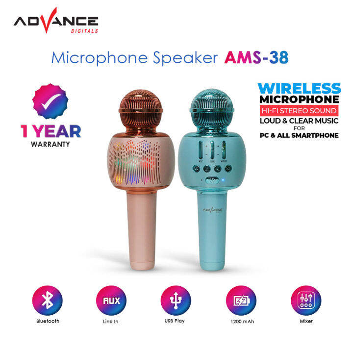 Mic Karaoke Bluetooth Portable Advance AMS38 Microphone Bluetooth