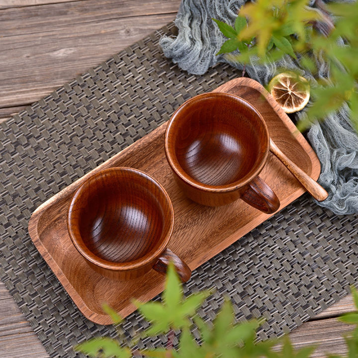 สร้างสรรค์ญี่ปุ่นถ้วยไม้วินเทจแก้วถ้วยกาแฟถ้วยชาป้องกันน้ำร้อนลวกที่มีการจัดการถ้วยน้ำ