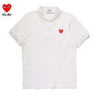 ▶คลังสินค้าพร้อม◀COMME Des Garcons CDG Play ผู้ชาย Polo T เสื้อเชิ้ตแขนสั้นเสื้อยืดหัวใจเย็บปักถักร้อย Breathable ผู้ชายเสื้อ