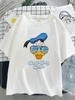 Disney T เสื้อ Funny Donald Duck ฤดูร้อนผู้หญิงแว่นตากันแดดยอดนิยมใหม่ Cool เสื้อยืดความคิดสร้างสรรค์การ์ตูนสบาย S-5XL