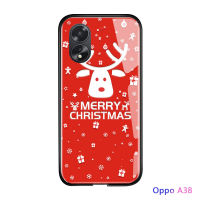 เคสใส่โทรศัพท์สำหรับ A18 OPPO A38เคสกันกระแทกเคสโทรศัพท์คริสต์มาสต้นคริสต์มาสกวางกวางใหญ่ฝาครอบป้องกันเคสกระจกเทมเปอร์