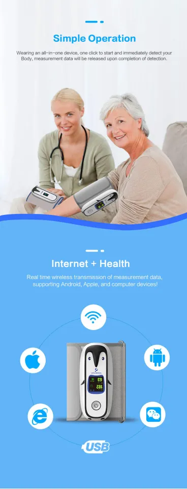 Lepu Portable Wearable Vital Signs Monitor Blood Pressure SpO2 Pulse Rate Blood  Sugar Glucose PC102 Measure for Kid Adult Android iPhone with Wireless  Bluetooth Connection