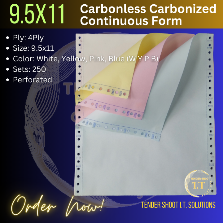 1Ply 2Ply 3Ply 4Ply Carbonless Carbonized Continuous Form 9.5 x 11 9.5x11 Inches 9.5" x 11