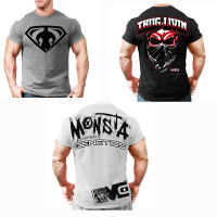 （Ready Stock）? Mens Sports Muscle Workout Personality Big Print Brother Cotton Stretch Slim Workout T-Shirt One Piece Dropshipping YY