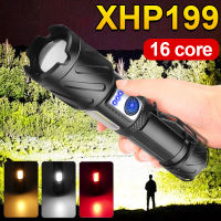 Newest XHP199 LED Powerful Flashlight USB Rechargeable Tactical Flash Light 18650 Hunting Torch Zoomable High Power LED Lantern