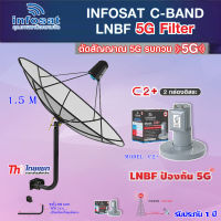 Thaisat C-Band 1.5M (ขา 360 องศา ใส่ได้ 2 ทาง) + infosat LNB C-Band 5G 2จุดอิสระ รุ่น C2+ (ป้องกันสัญญาณ 5G รบกวน)