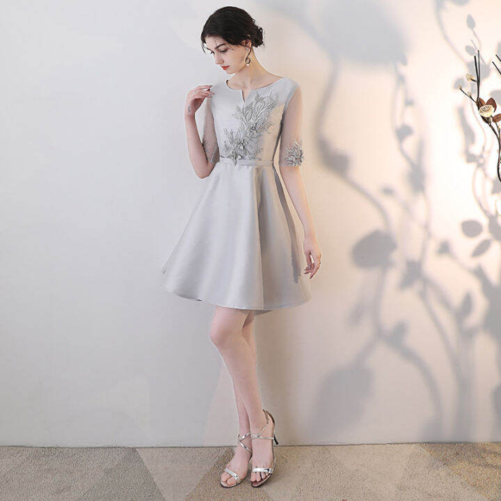 party-evening-dress-womens-2022-summer-new-birthday-party-dress-grey-korean-short-dress