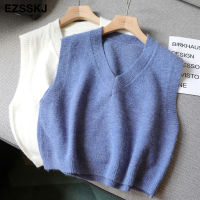 chic casual Autumn Winter Basic short Sweater vest v-neck sleeveless crop Sweater pullovers Women  loose Pullover female