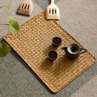 【CC】✗♧  Seagrass Woven Placemats Rectangular Wicker Table Mats Cup Potholder Tableware Accessorie