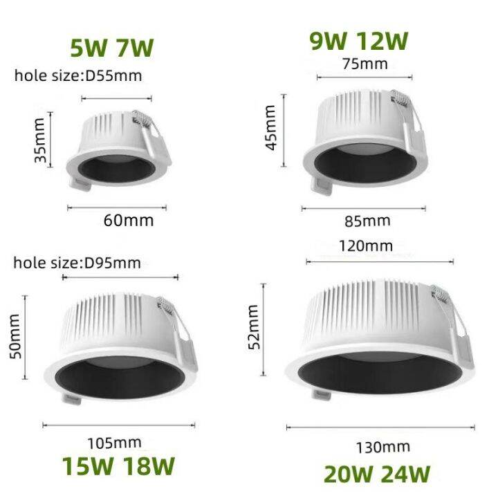 2-led-หรี่แสงได้ดาวน์ไลท์ปิดภาคเรียนโคมไฟติดเพดานป้องกันแสงสะท้อน5w-9w-12w-15w-20w-24w-คอปสปอตไลท์แบ็คไลท์-lampu-penerangan-rumah-ac220v-110v