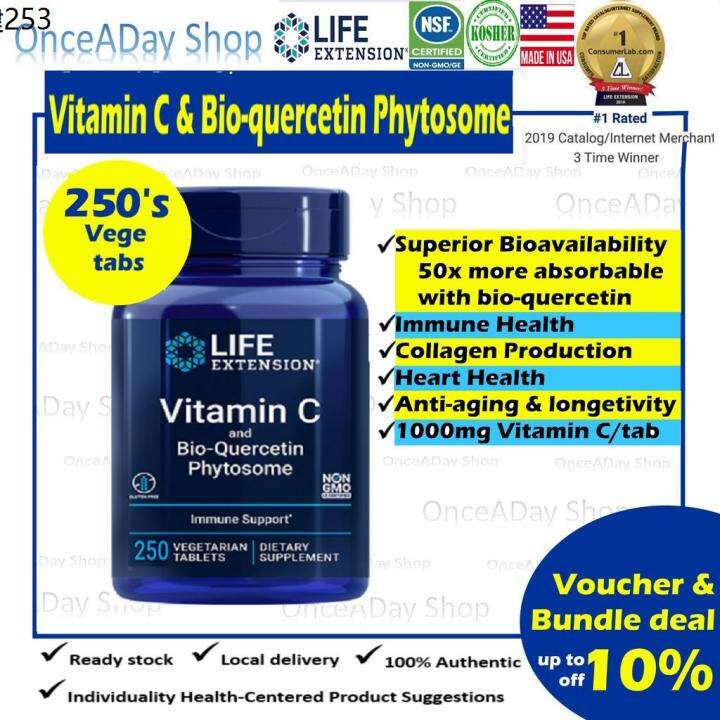 Lysine ready stock Life Extension, Vitamin C and BioQuercetin