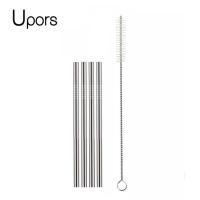 UPORS 4pcs 130*6mm Kids Metal Straw Set Drinking Straw 304 Stainless Steel Reusable Straw with Brush For kids Specialty Glassware